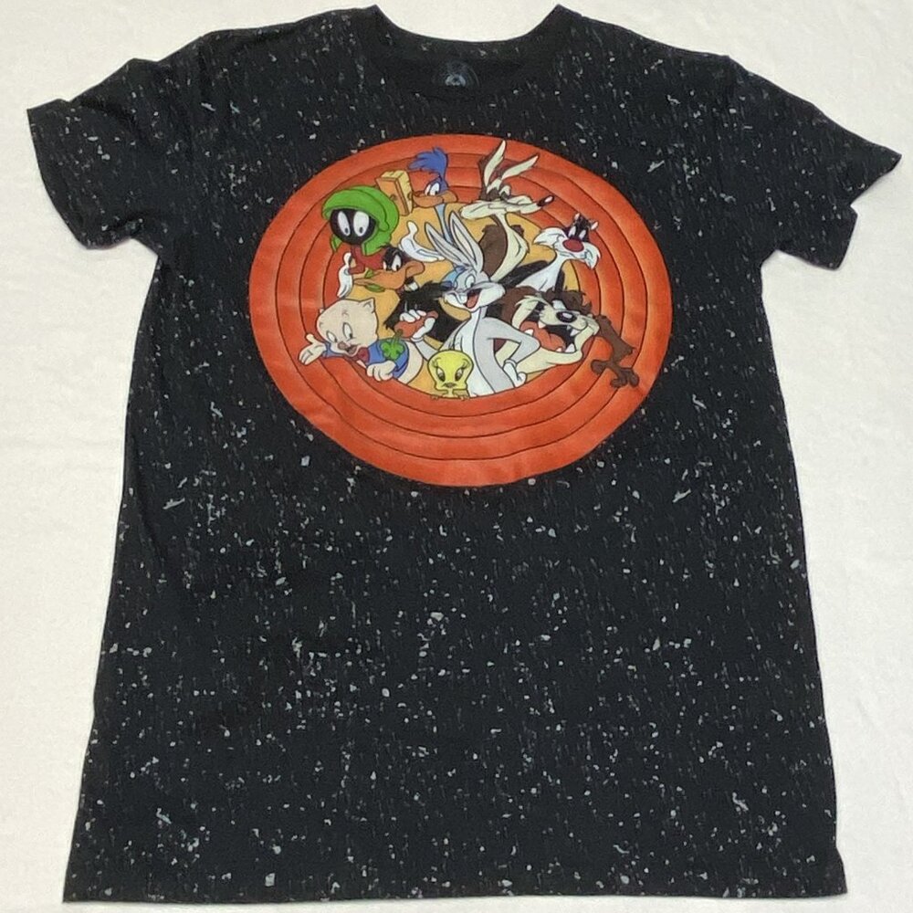 Looney Tunes Graphic Tee Black Speckle M Short Sleeve WB Cartoon Character Shirt - Picture 8 of 11